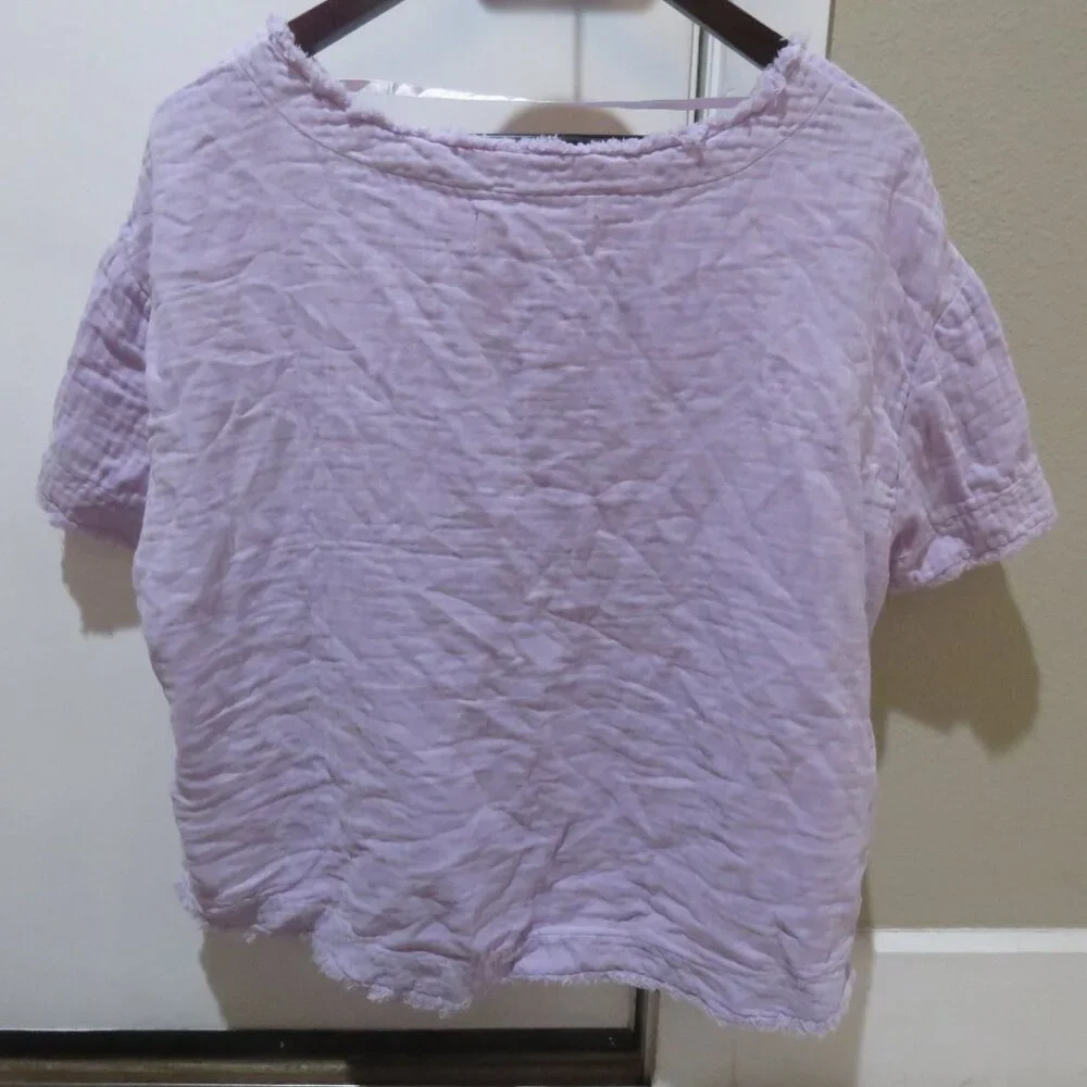 FREE PEOPLE WE THE FREE Palo Alto Textured Gauzy Cotton Oversize Pocket Top Boho - Picture 11 of 13